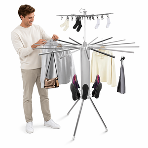 Séchoir à <span class=keywords><strong>linge</strong></span> multifonctionnel <span class=keywords><strong>pliable</strong></span> sur pied avec pinces à chaussettes et porte-chaussures, portable pour salle de bain, maison, dortoir, <span class=keywords><strong>camping</strong></span> - Product Image 1