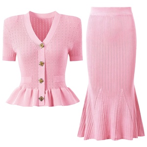 AIMEISI Casual <span class=keywords><strong>alla</strong></span> <span class=keywords><strong>moda</strong></span> estivo <span class=keywords><strong>Cardigan</strong></span> a maniche corte lavorato a maglia con gonne lunghe e gonna a due pezzi da donna - Product Image 6
