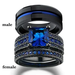 스테인레스 스틸 결혼 반지 커플 세트 보라색 크리스탈 밴드 커플 반지 클래식 약혼 보석 액세서리 도매 가격