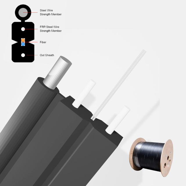 GJYXFH 2 Fo Core G657A1 FRP Self-support Flat Drop Cable Optical Fiber Optic FTTH Drop Cable