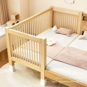 Modern <strong>Designed</strong> Large Kids' Bed with Seamless Side Guardrails Solid Wood Widened Spliced <strong>Crib</strong> for Living Room or Park Use - Product Image 1