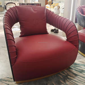 Chaise de loisirs <span class=keywords><strong>relax</strong></span> moderne de conception européenne haut de gamme chaise de salon <span class=keywords><strong>en</strong></span> <span class=keywords><strong>cuir</strong></span> véritable <span class=keywords><strong>rouge</strong></span> <span class=keywords><strong>fauteuil</strong></span> d'appoint de salon avec garniture <span class=keywords><strong>en</strong></span> bois OEM - Product Image 1
