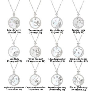 Collar de Plata de Ley S925 con los Doce Signos <span class=keywords><strong>del</strong></span> Zodiaco, Concha Blanca, Colgante de Arenisca Azul con Relieve, Diseño Vintage de Bambú, Estilo Lujoso - Product Image 3