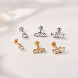 Pendientes de titanio ASTM F136 sin rosca para mujer, tipo labret, hélice, cartílago, parte trasera plana, oro, de inserción, para piercing corporal, venta al por mayor - Product Image 2