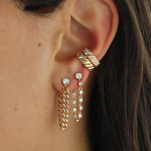 Hot Fashion Women Jewelry placcato oro Iced Out Bling Round CZ pavimentato <span class=keywords><strong>con</strong></span> <span class=keywords><strong>orecchini</strong></span> pendenti a doppia faccia <span class=keywords><strong>con</strong></span> catena a maglie <span class=keywords><strong>con</strong></span> nappe cubane - Product Image 3