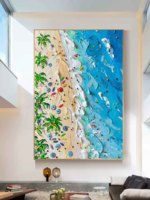 Toile de peinture à l'huile, art mural, vacances à la mer, décoration intérieure, art mural en plâtre, vagues bleues de l'océan, art mural de plage