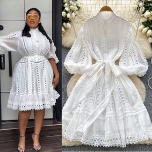 Nouvelle Robe Femme Printemps/Été à Manches Lanterne, Style Rétro, Découpes, Dentelle, Boutonnage Simple, Coupe Ample, avec Lacets - Product Image 3