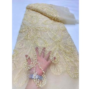 Tela de encaje con cuentas de lujo, diamantes de imitación de cristal, diseños de encaje 2025, tela, vestidos de encaje africano blanco, fiesta de mujer - Product Image 4