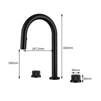 Robinet de lavabo de salle de bain et de cuisine à trois trous en laiton brossé doré non revêtu, à corps séparé, pour le lavage des légumes