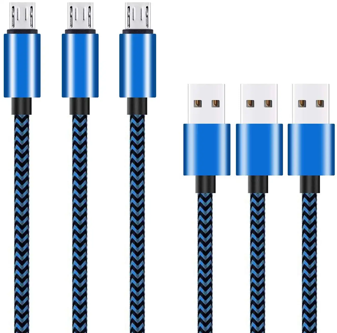 Cabo micro usb de carregamento em nylon, azul, cabo para carregamento, micro usb, telefones android, usb b, conector macho