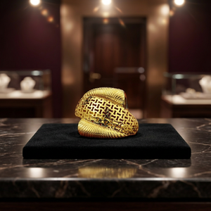Luxury Geometric <b>Cocktail</b> <b>Ring</b> 22k <b>Gold</b> Plated Mesh Design Bezel Setting Unisex Statement Wedding Engagement Jewelry - Product Image 3