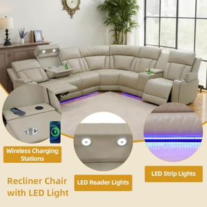Sofá Seccional Reclinable de Cuero con Movimiento Eléctrico, Asientos para Cine en Casa, Consola de Alimentación Inalámbrica USB para el Hogar - Product Image 5