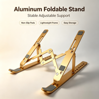 Support pliable en aluminium pour ordinateur portable, réglable en hauteur et multi-angles, avec revêtement en caoutchouc silicone anti-rayures, pour tablettes et ordinateurs portables