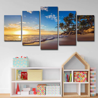 Lukisan Kristal 5 Panel Modern Pemandangan Pantai Saat Matahari Terbenam untuk Dekorasi Dinding Ruang Tamu, Lanskap Tropis Pesisir, Dekorasi Rumah, Seni Dinding