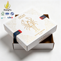 Boîte à homard en carton blanc avec logo personnalisé Xiangyu, couvercle et base style feuille d'or, boîte cadeau pour fruits de mer, boîte d'expédition en carton ondulé de qualité supérieure