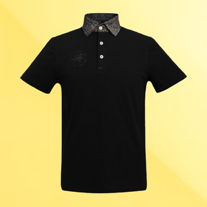 Polo à manches courtes noir pour homme, taille personnalisée, en coton piqué uni, logo brodé, boutons sur le devant, style décontracté chic - Product Image 1