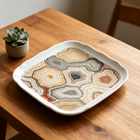 Service de table personnalisable en porcelaine de style strates géologiques, vaisselle minimaliste en osseporcelaine, ensemble de vaisselle en céramique personnalisable