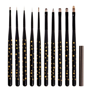 Ensemble de pinceaux à ongles avec manche en bois, noir ombré, pour détails de précision, à poils synthétiques ronds et plats, avec couvercle, pour kit de manucure professionnel - Product Image 1