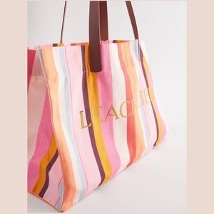 Grand sac à bandoulière personnalisé de 18 pouces, sac de plage et de shopping portable à rayures vintage colorées pour dame, usage quotidien - Product Image 1