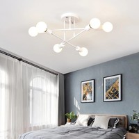 Lustre LED moderne en fer forgé à plusieurs tiges, argenté, pour salon, chambre à coucher, suspension décorative
