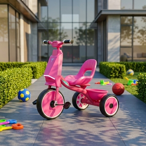 <span class=keywords><strong>Triciclo</strong></span> 2 en 1 para Niños con Manillar Ajustable, Estructura de Acero Resistente, Ruedas Grandes de EVA, Asiento, Reposapiés, Pedales y Cesta - Product Image 2