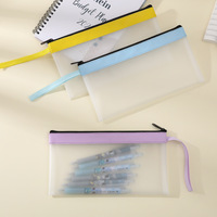 Étui à crayons transparent givré, sac de papeterie, grande capacité, portable, sac de rangement pour billets