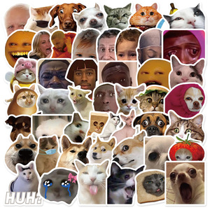 50PCS Trendy Funny meme animales expresión triste llorando gato pegatina - Product Image 1