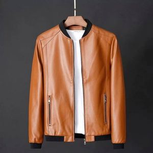 Fashion Trend Personalized Leather Spring Thin Casual Standing Collar Men's Motorcycle Bomber <b>Jacket</b> - Product Image 1