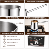 Cafetière turque en acier inoxydable épaissi HC Factory Direct, Cezve Moka Pot 250-720ml, manche long avec couvercle, vente en gros, personnalisable