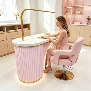 Table de manucure triple moderne de luxe pour salon de beauté avec collecteur de poussière intégré - Product Image 3