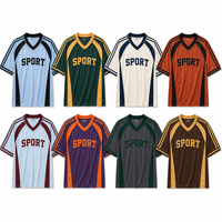 Jersey Sepak Bola Premium Custom Stripe OEM Sublimasi Raglan Kaos Sepak Bola Retro Streetwear Pakaian Tim
