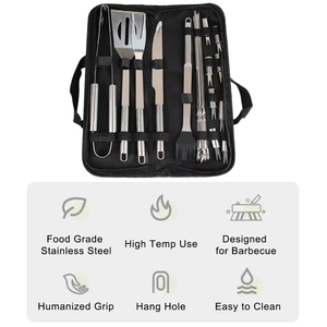 Juego de 3/9/20 Utensilios para Barbacoa de Acero Inoxidable, Espátula, Tenedor, Pinzas, Cuchillo, Cepillo, Brochetas para Acampar al Aire Libre - Product Image 4