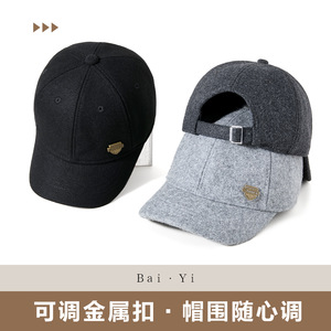 Casquette de baseball unisexe en laine, chaude, coupe-vent, protection solaire, noir, gris foncé, gris clair, motif logo - Product Image 4