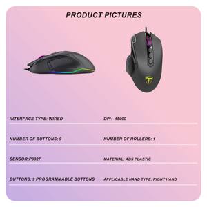 Souris de jeu filaire 15000 DPI, capteur 3327, RGB, USB-C, souris de jeu ergonomique programmable pour <span class=keywords><strong>PC</strong></span> portable - Product Image 2