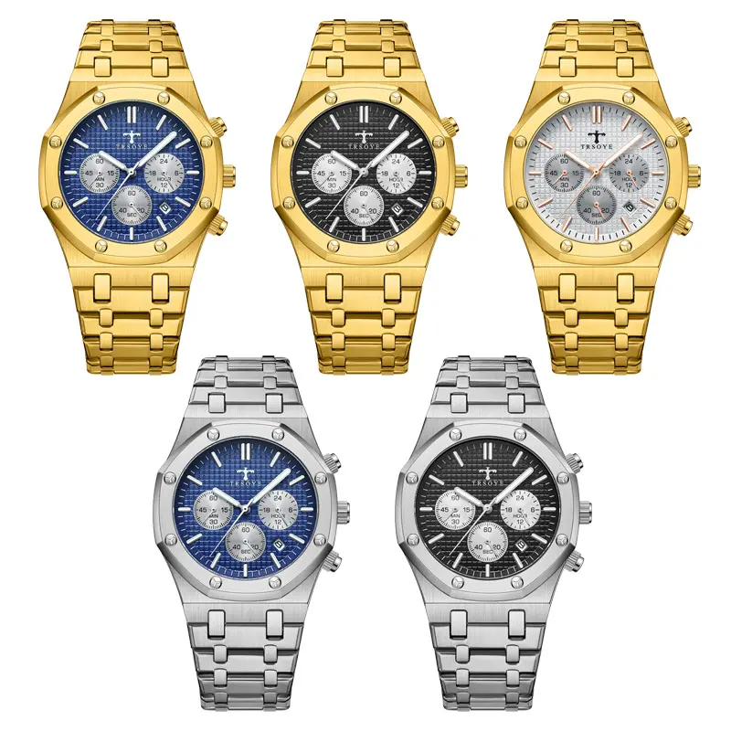 OEM Luxury Date display chronograph Quartz Watches For Men Stainless Steel Waterproof Wristwatch Custom Own Logo