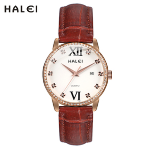 HALEI – montre à Quartz originale pour femmes, bracelet en cuir avec chiffres romains, cadran élégant avec échelle en diamant, mouvement japonais, vente en gros - Product Image 4
