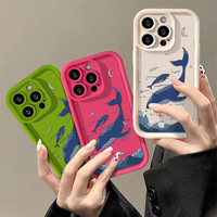 Coque de téléphone tendance bleu ciel avec motif baleine, compatible avec les iPhone 17, 16, 15, 14 Pro Max, protection intégrale