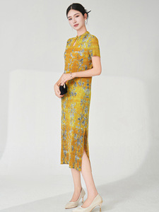 Miyake 2025 été nouveau style chinois de haute qualité rétro haut de gamme robe imprimée élégante robe de soirée - Product Image 5
