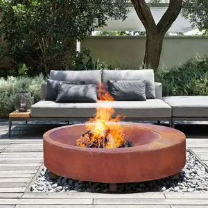 Açık yuvarlak ayrışma çelik Firepit bahçe ağır 100cm Vintage Corten çelik odun yanan ateş çukuru kase