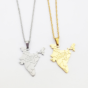 Inde <span class=keywords><strong>Carte</strong></span> Pendentif Collier Joyas De Plata Bijoux En Acier Inoxydable Plaqué Or Gravé Lettre <span class=keywords><strong>Carte</strong></span> De L'inde Collier Joyeria - Product Image 3