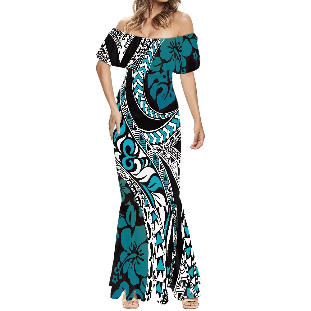 Váy Dạ Hội SAMOA Puletasi Polynesian Đầm Dài Hoa Thường Ngày 2022 Váy Maxi Trễ Vai Váy Nàng Tiên Cá Đi Biển Mùa Hè