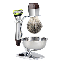 Kit de Rasage Humide ZY 6 Lames avec Rasoir Manuel, 5 Pièces, Brosse en Poils de Blaireau, Bol, Support et Coffret Cadeau – Soin Homme, Commande en Gros, Ensemble de Luxe de Haute Qualité