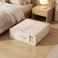 Boîte de rangement Oxford beige moderne de qualité supérieure, ouverture à velcro, design respirant à 3 couches, conteneur pliable en lin pour le rangement sous le lit