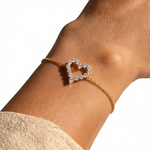 Adjustable Heart <b>Charm</b> <b>Bracelet</b> 18K <b>Gold</b> Plated Moissanite Chain Link Bangle Round Brilliant Cut Jewelry for Women - Product Image 5