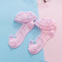 Chaussettes de princesse en dentelle fine d'été mignonnes pour filles Chaussettes courtes de bateau en maille respirante à cheville haute tricotée pour enfants
