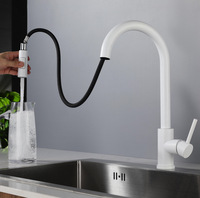 304 robinet de cuisine en acier inoxydable lavabo évier robinet télescopique chaud et froid