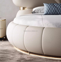 Ventes chaudes Lit rond en forme de papillon Lit de princesse capitonné de designer italien Lits de luxe pour chambre principale Grand lit double en cuir