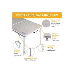 Tavolo da campeggio portatile, regolabile in altezza 3, pieghevole in alluminio tavolo da Picnic 120x60 in rovere naturale