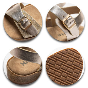 Sandalias Doradas Metálicas para Niñas con Tiras Cruzadas en el Tobillo, Correa Trasera con Hebilla, Plantilla de Corcho, Zapatos Planos Cómodos de Verano para Uso Diario Informal - Product Image 3