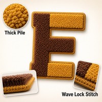 Patch Lettre Chenille 3D Gonflé Brodé Or Brun de 5 Pouces à Thermocoller pour Uniforme Scolaire, Blouson Letterman Personnalisé